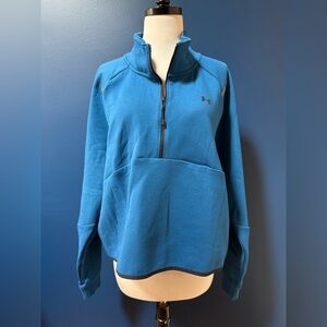 NWT Under Armour Women’s Unstoppable Fleece Crop 1/4 Zip Teal Blue Black Large
